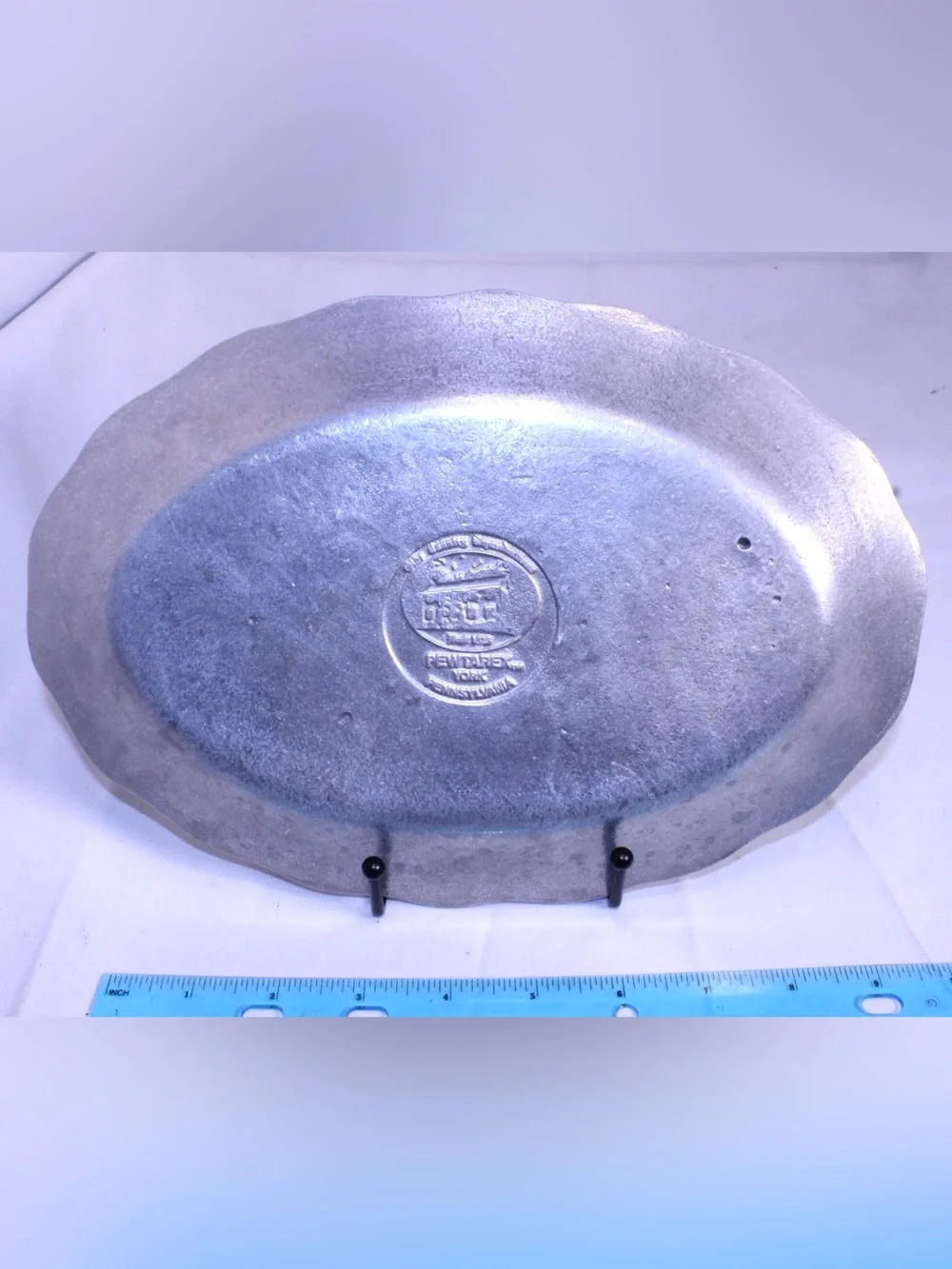 Vintage Pewter Oval Platter Old Town Hall Commemorative Embossed Serving Plate